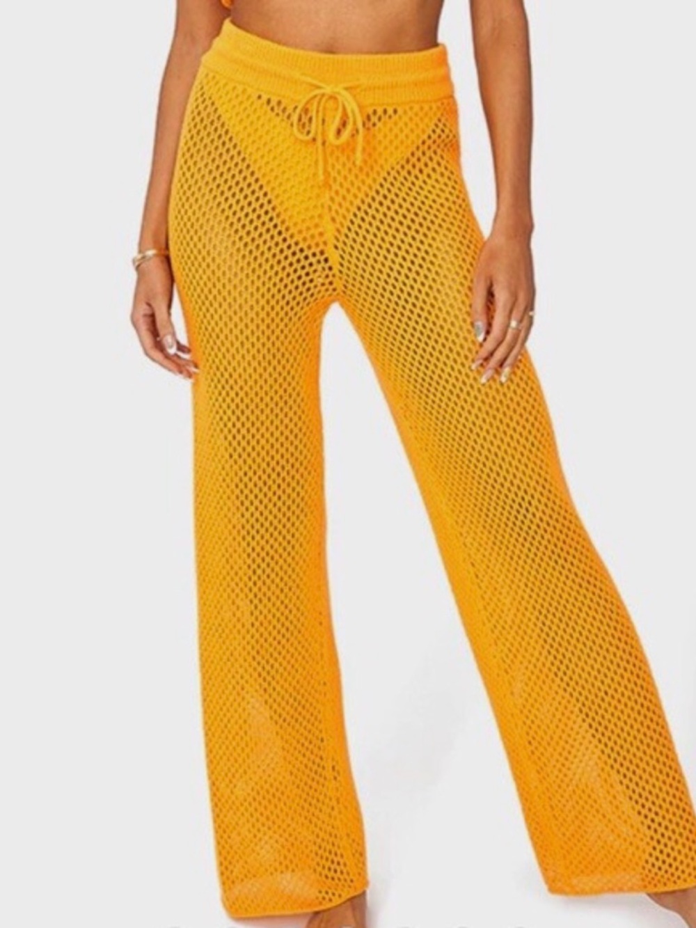 WeWoreWhat Yellow Crochet Knit Beach Pants Size M Boho Resort Wide Leg